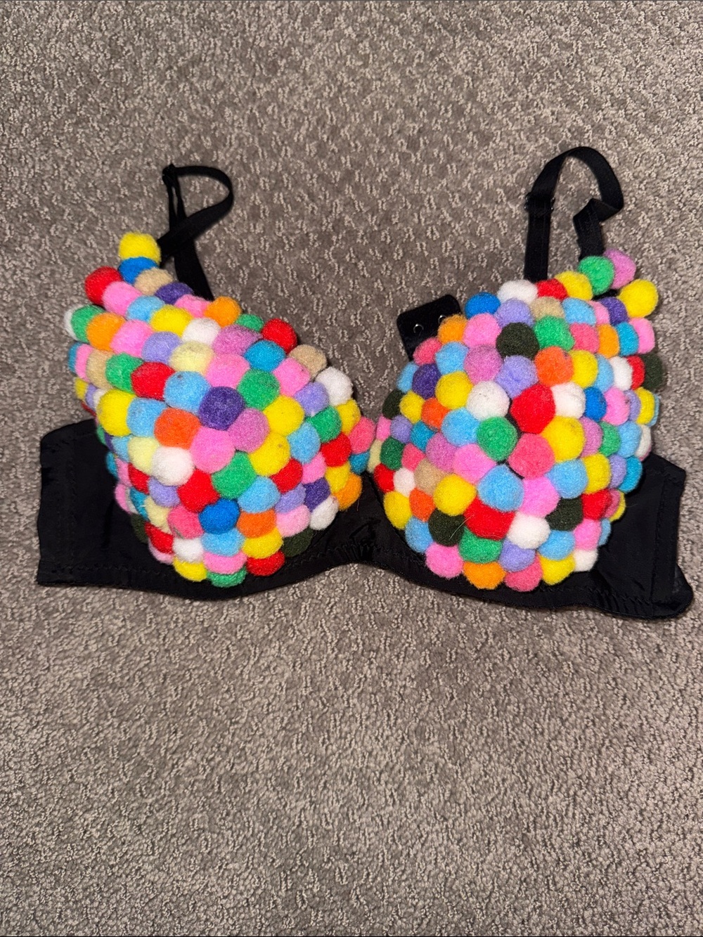 Colorful Pom Pom Bra - Black Base RAVE EDM Band Size 36